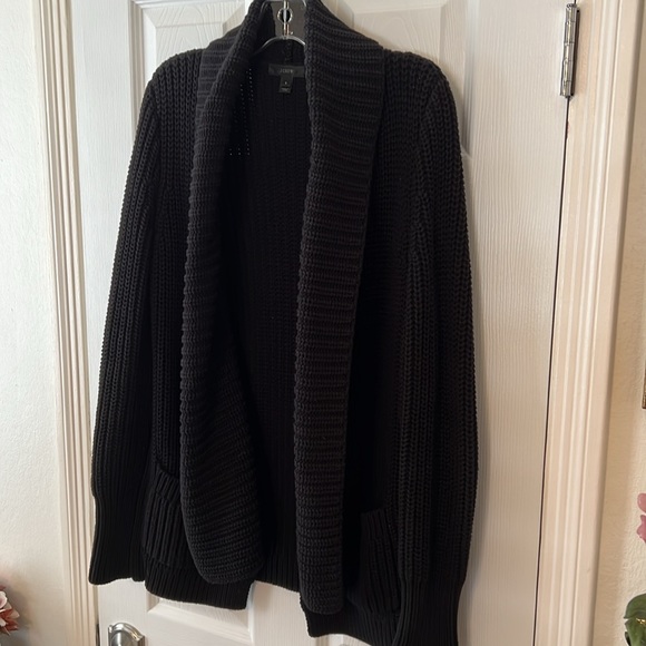 J. Crew Black Rib Stitched Open Front Shawl Cardigan S - Picture 6 of 12